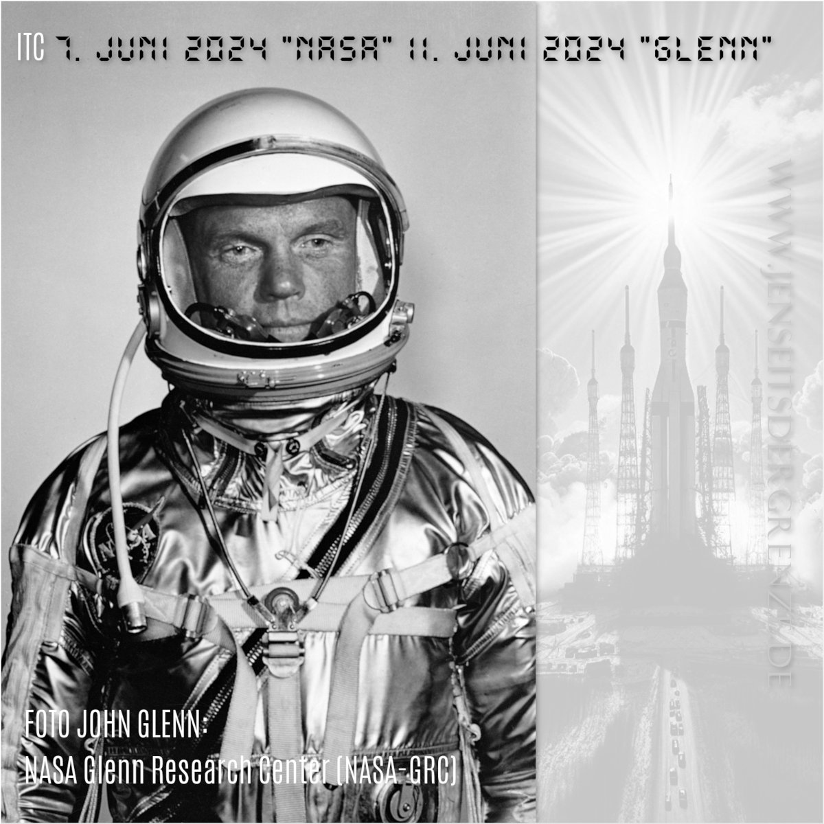 Folgend zwei protokollierte und zusammenhängende Nachrichten von John Glenn. John Glenn war eine zentrale Figur in der Geschichte der amerikanischen Raumfahrt und eine Ikone des 20. Jahrhunderts.