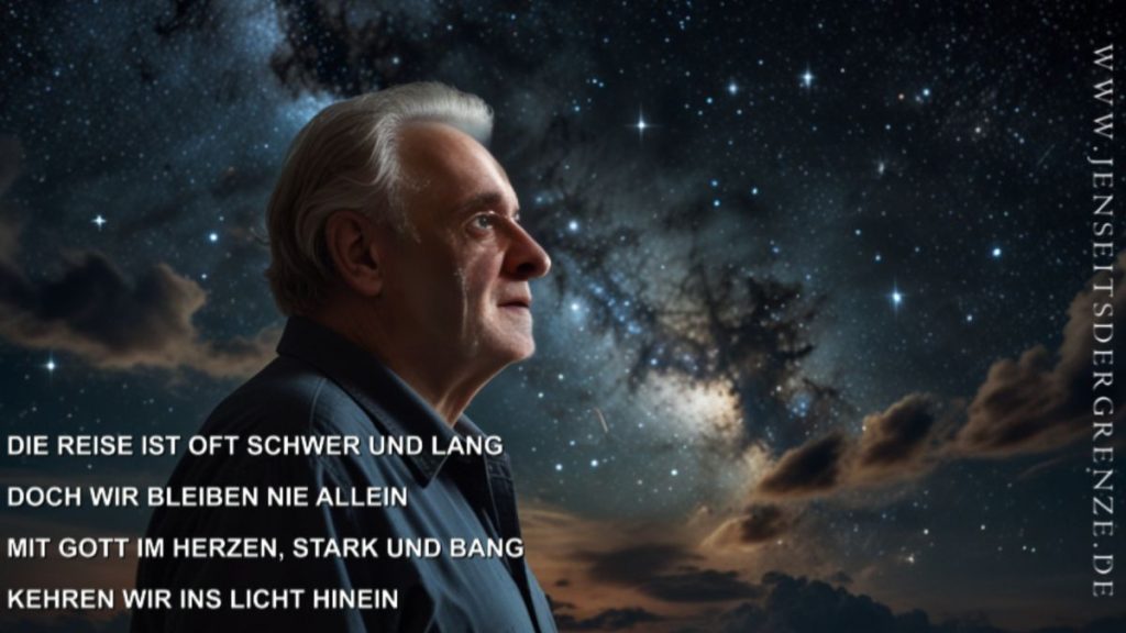 DIE REISE IST OFT SCHWER UND LANG
DOCH WIR BLEIBEN NIE ALLEIN
MIT GOTT IM HERZEN, STARK UND BANG
KEHREN WIR INS LICHT HINEIN